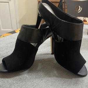 Calvin Klein Satchel Black Peep Toe Mule Heels (Size 7.5)